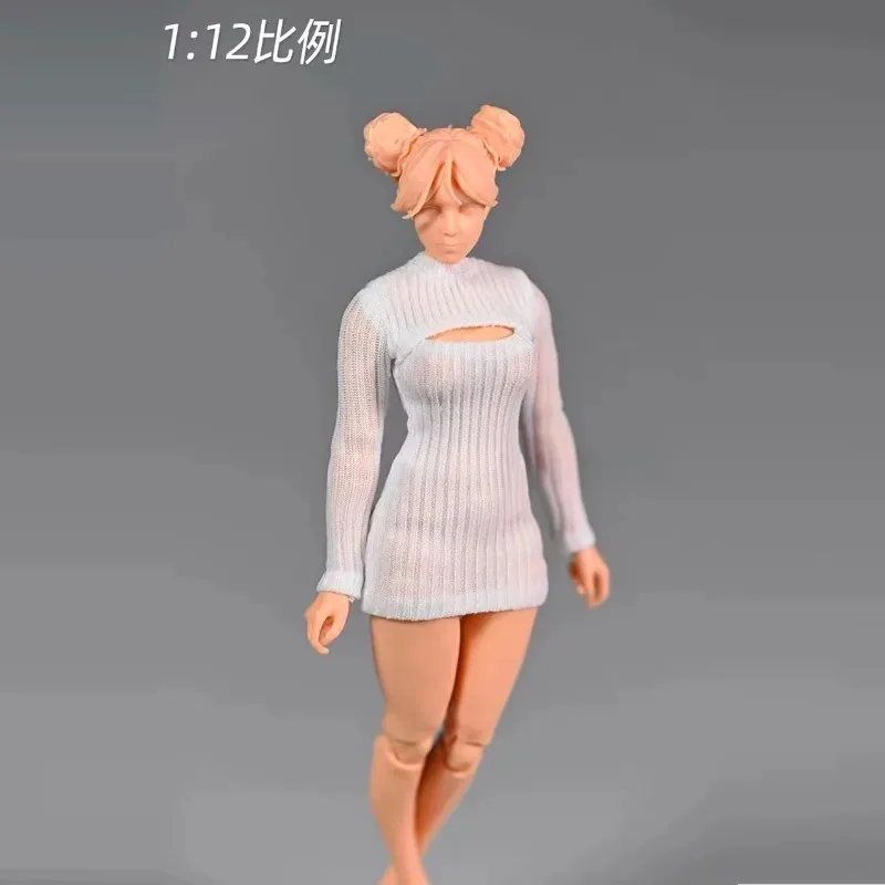 1/12 Scale Female Clothes Long Sleeves Thick Striped Dress Sweater Model for 6" Action Figures RomankeyxCOWL Body Doll