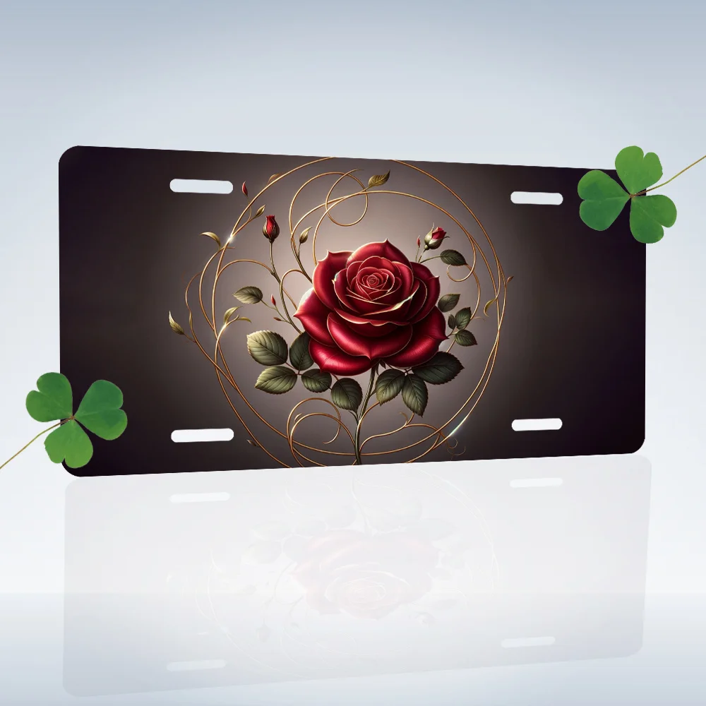 for Decoration Only License Plate 2D Flat,2D Flat - [Enable ] 2D Flat2D Plane, 1pc, for Decoration Solely, Elegant Red Rose A