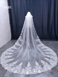 Voile de Mariée in Tulle Blanc avorio, Peigne in tessuto, Cousu à la Main, Applique de Vraies foto