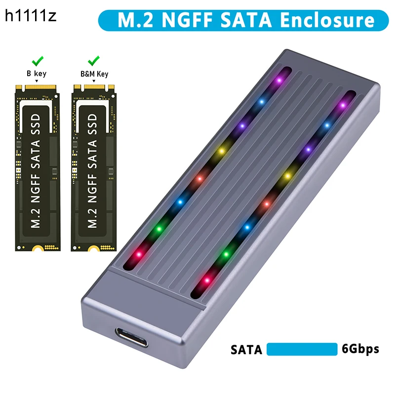 

NGFF SATA SSD Enclosure with RGB LED USB 3.1 Gen1 to NGFF M.2 SSD Case Support UASP for 2230 2242 2260 2280 M2 SSD SATA Case Box