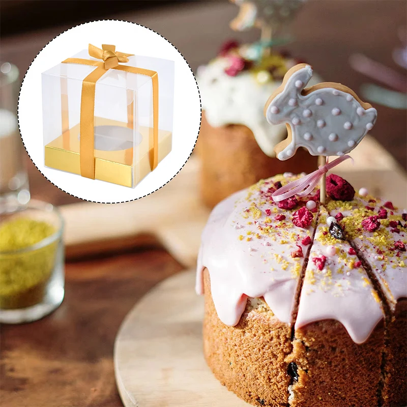12pcs Clear Cake Boxes Dessert Pastry Bakery Packaging Box Cake Container Wedding Birthday Party Supplies Baby Shower Christmas