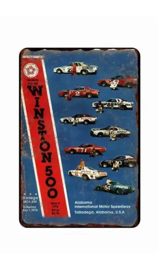 Winston 500 Stock Car Race All Metal Tin Sign  8x12 Vintge Distress art