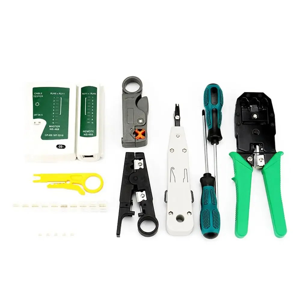 12Pcs/Set Network Repair Tool Kit Stripper Cutter Presser Pliers Ethernet Cable Crimping Tools for RJ11 RJ45 Cat.6