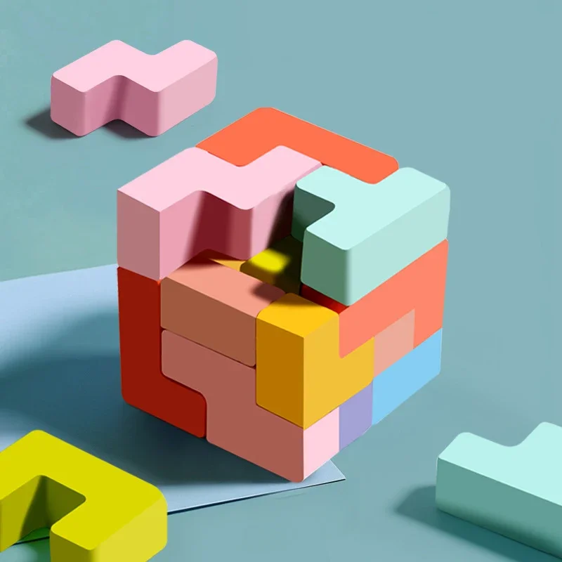 3D-Holzpuzzles, Denksportaufgaben, Spielzeug, Tangram, buntes Puzzle-Spiel, Vorschule, pädagogisches Geschenk für Kinder, Kleinkinder, Kinder