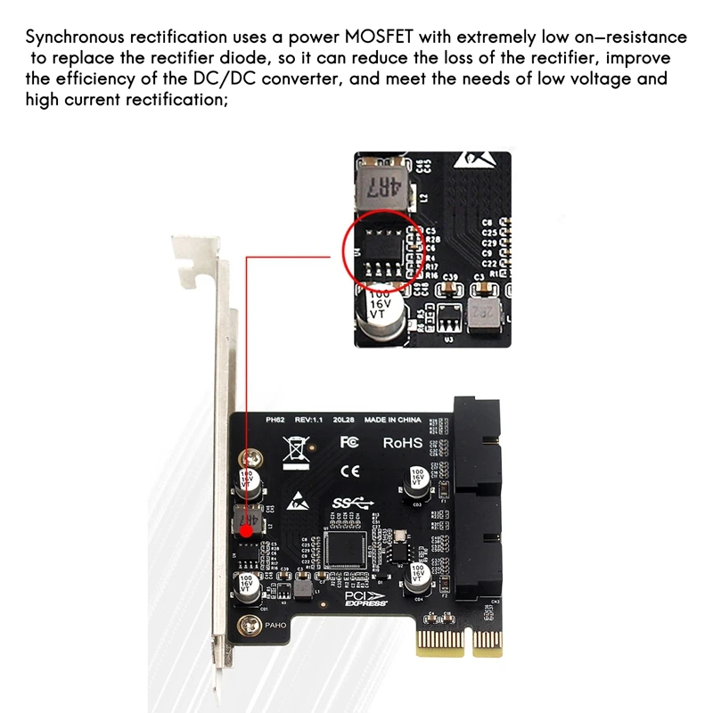 PCIE Expansion Card PCI-E X1 To USB3.0 Dual 19/20PIN Interface Line Chassis Front Expansion Card