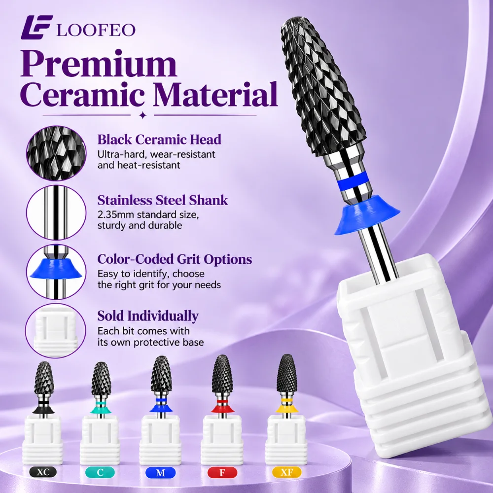 Gel Removal And Shaping 1PC Pink Ceramic Nail Drill Bit Tapered Head 2.35mm Shank Reusable Manicure Cutter With Color Coded Ring