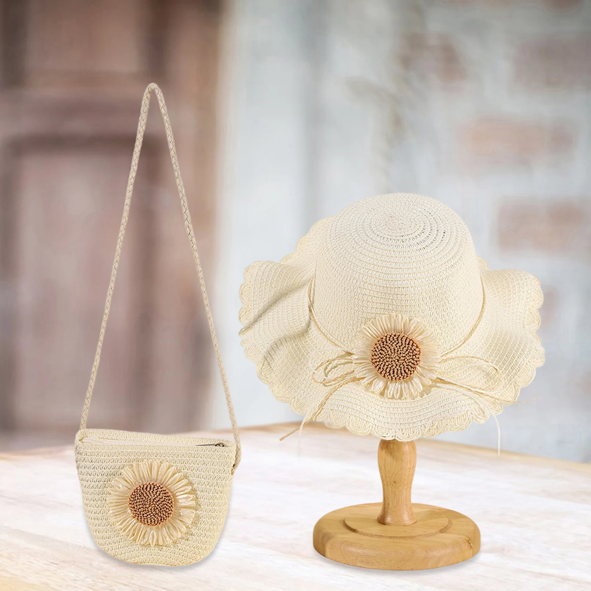 

Женская стильная шляпа-федора и сумка-тоут, шикарная шляпа от солнца с широкими полями и подходящей сумкой на плечо для летних пляжных прогулок