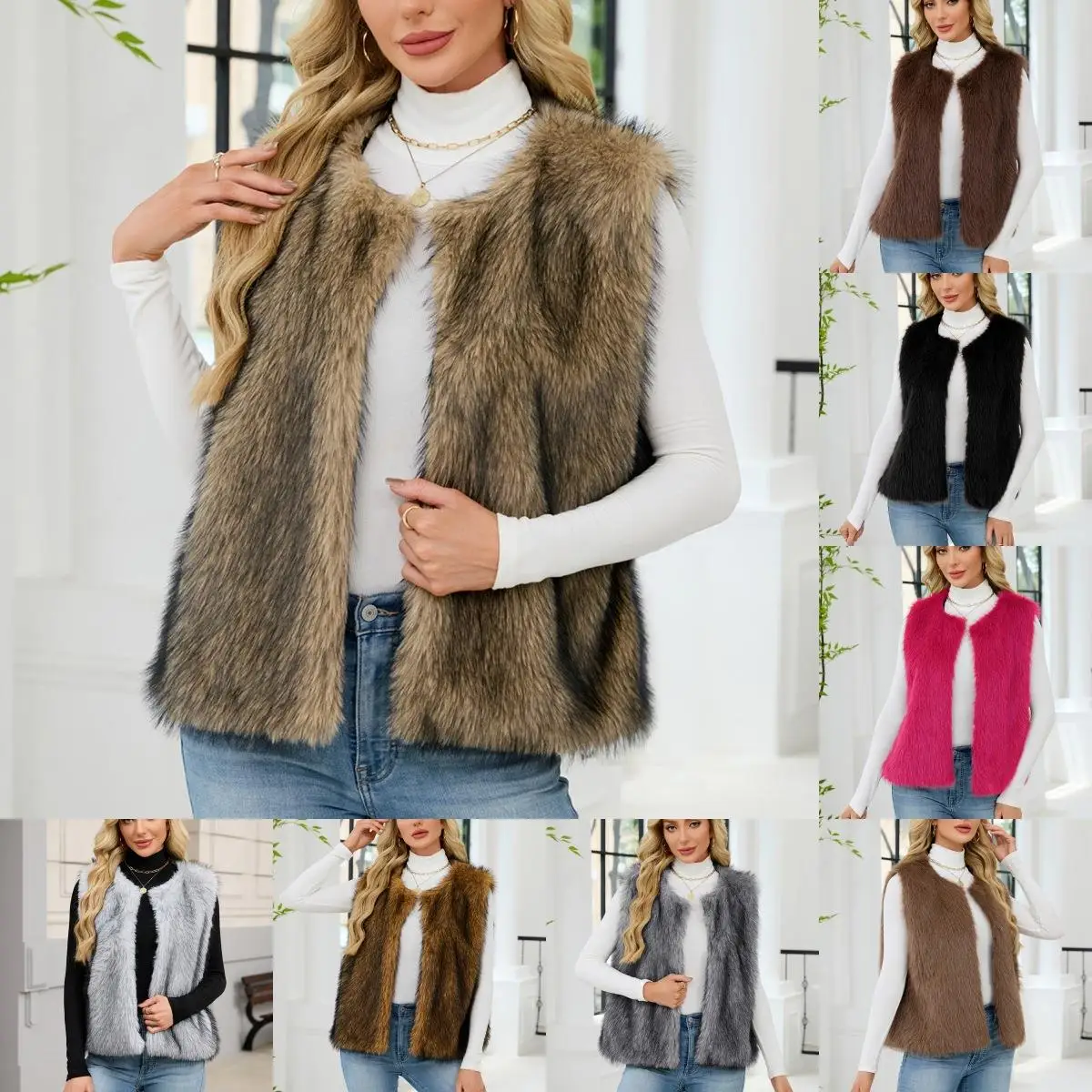 

Женская безрукавная куртка-жилет с V-образным вырезом, имитация жилетки, модный повседневный стиль, круглый вырез, без бренда, зарегистрированный товарный знак