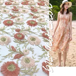 New 3D Embroidered Flower Mesh Lace Fabric Women's Dress Performance Dress Embroidered Fabric Designer Customized Fabric