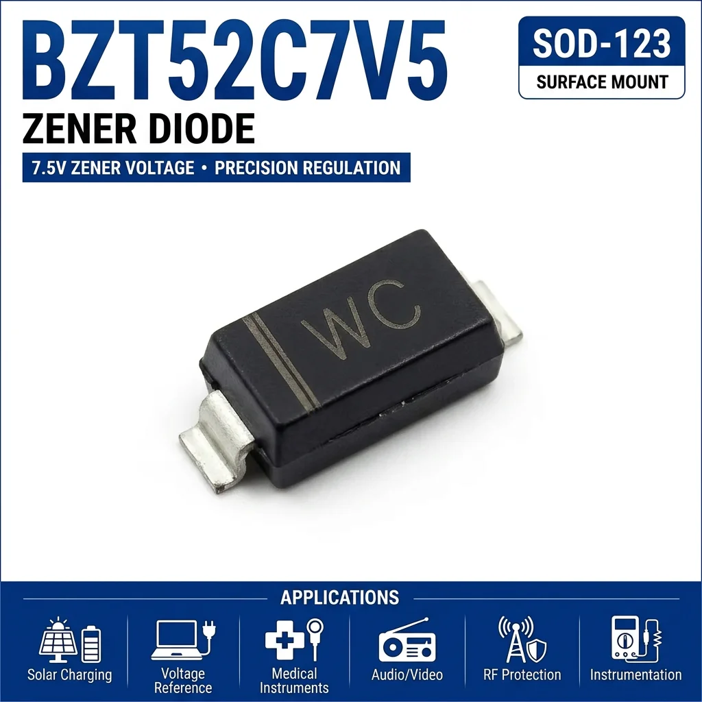 (100 pcs) BZT52C7V5S/BZT52C7V5 SOD-323/SOD-123 (Marking WC) 52C7V5S 52C7V5 - Zener Diode 7.5V BZT52