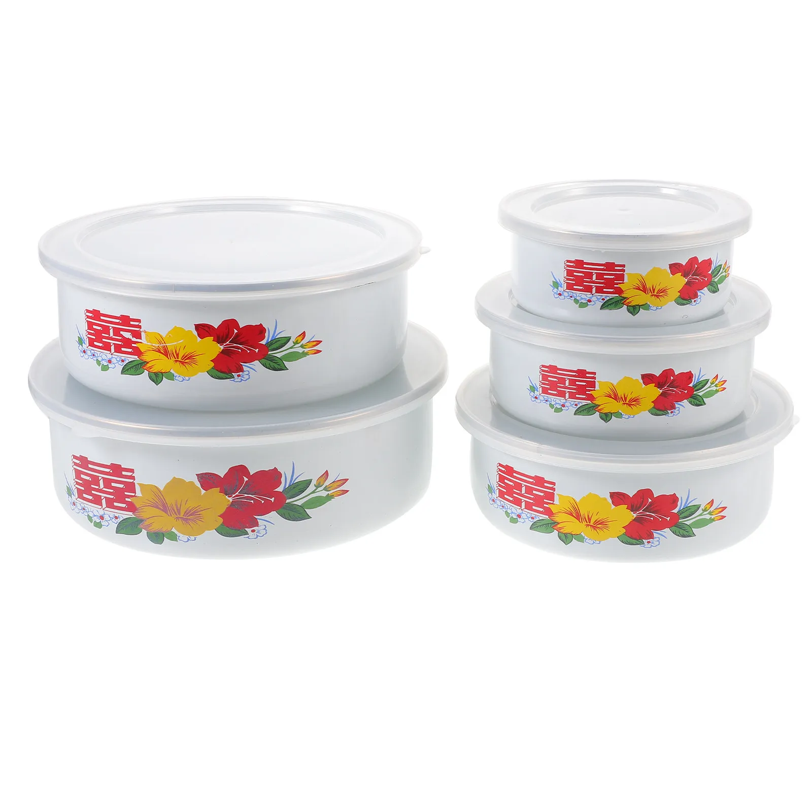 

1Set Fresh Keeping Bowl with Lid Smooth Edge Portable Salad Noodle Bowls for Kitchen Camping Picnic Food Storage Enamelware