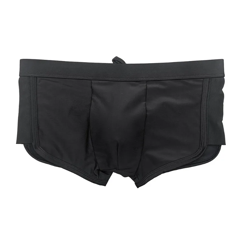 Man Sexy Hollow Out Black Boxers Penis Shape Pads Swimming Trunks Ocean Beach Hot Springs Trunks Gay Panties Casual Shorts