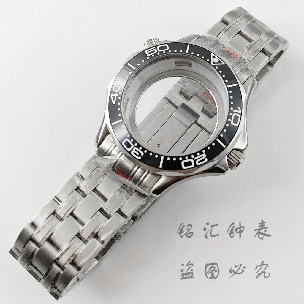41mm NH35 Uhrengehäuse mit schwarzer Lünette und Edelstahlarmband für Seamaster 300 600 NH34 NH35 NH36 NH38 NH70 Uhrwerk 31mm Zifferblatt