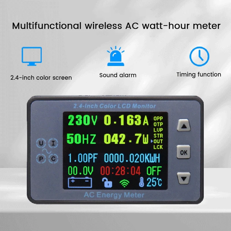 2.4 Inch Wireless Voltage Meter Accessories AC100A Voltmeter Solar Car Battery Charging Coulometer Capacity Power Monitor