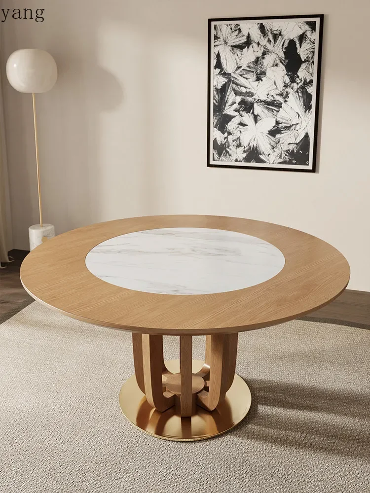 LMM solid wood dining table with turntable built-in turntable small apartment wabi-sabi style full solid wood dining table