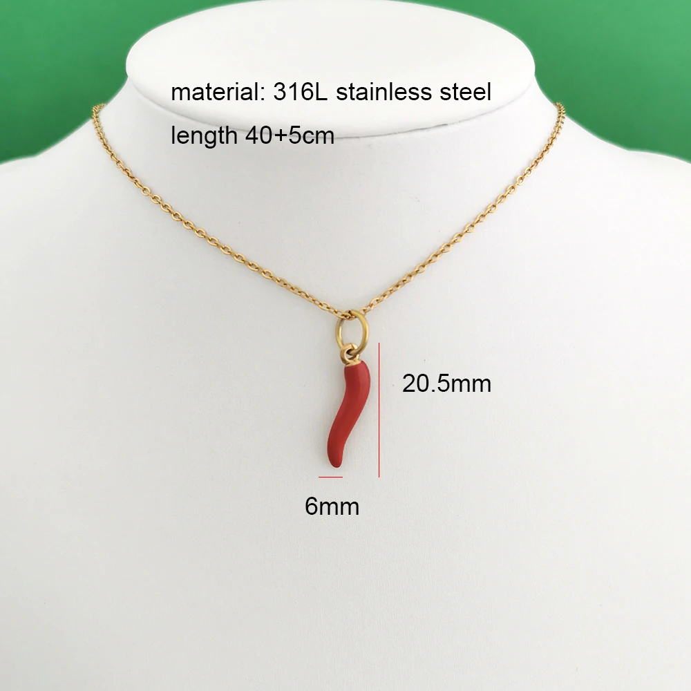 Damen-Anhänger-Halskette aus Edelstahl mit rotem Pfefferkorallenherz, schmaler Choker in Goldfarbe, wasserdicht, elegant, Geschenk, Großhandel – Detail 2
