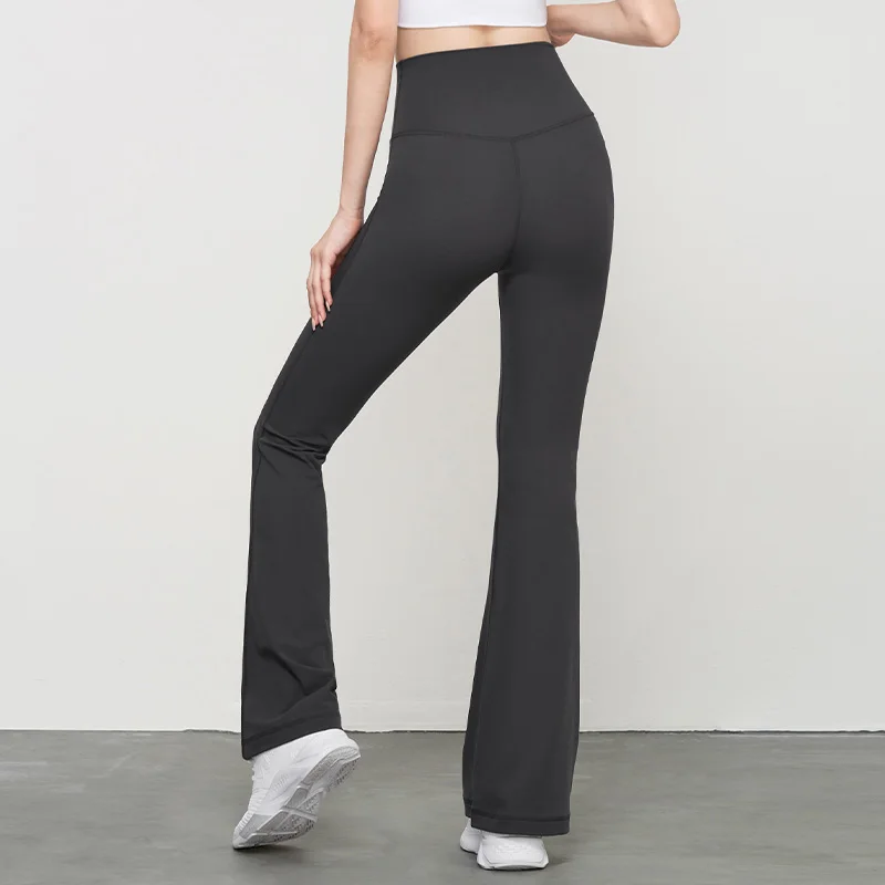 Adult Women Nylon High-waisted Bell Bottoms Dance Flare Long Trousers Fitness Black Gymnastics Flare Trousers