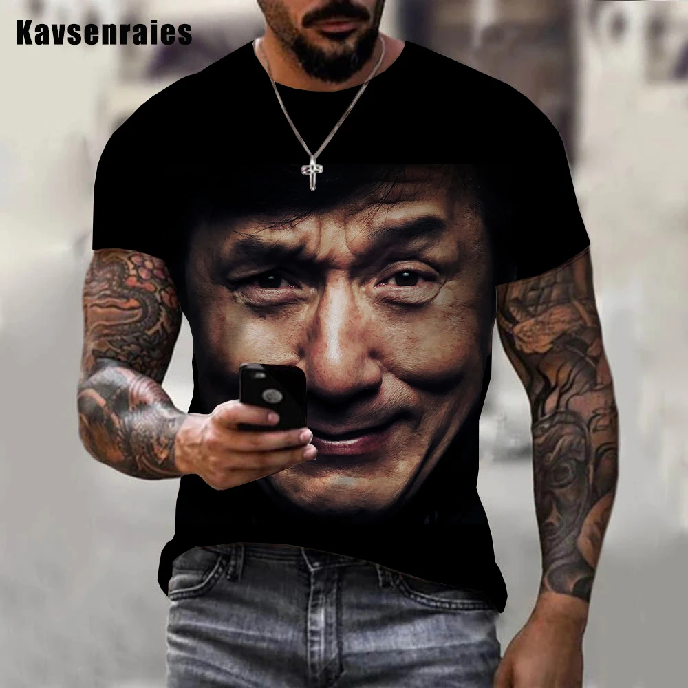 2023 Summer New Style Kung Fu Movie Star Jackie Chan Men Women 3D Printing Casual Round Neck Short Sleeve Oversized T-shirt