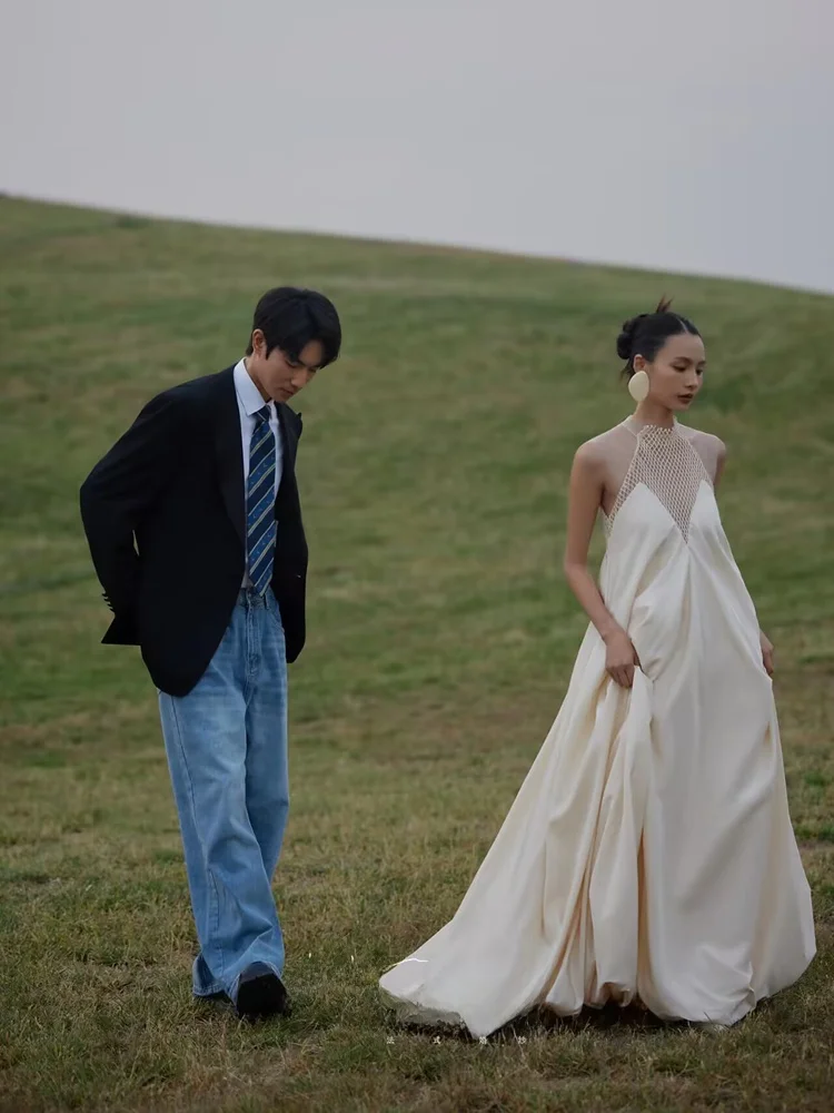 

Новинка! Свадебное платье для утренней фотосессии в фотостудии, с завязками на шее, в лесном стиле, легкое, класса люкс.