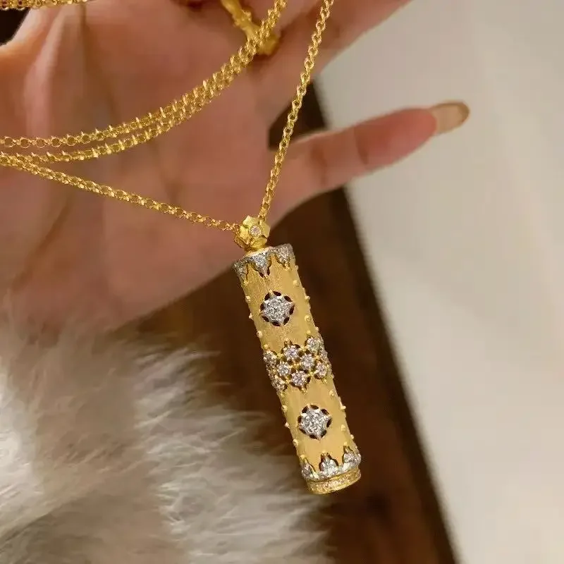 

Vintage new in Chinese style brushed Long cylindrical shape necklace luxurious and exquisite ruby pendant wedding jewelry