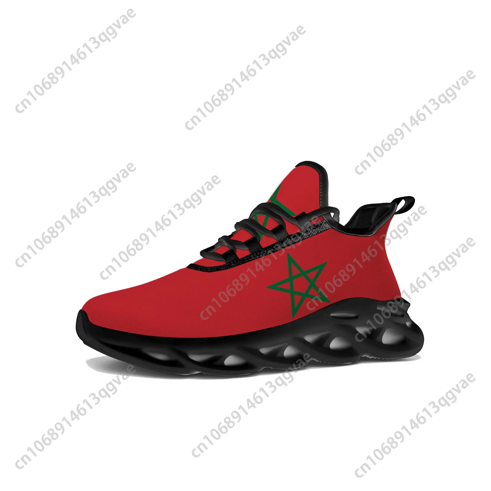 Moroccan Flag Flats Sneakers Mens Womens Sports Morocco Shoes High Quality Sneaker Lace Up Mesh Footwear Tailor-made Shoe Black