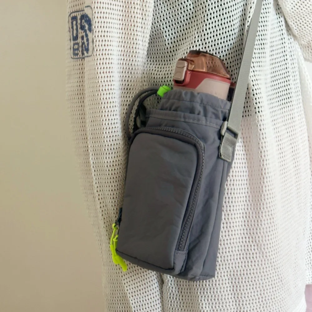 

Korean Style Drawstring Bag Purse Water Cup Cover Nylon Shoulder Bag Water Bottle Holde Solid Color Crossbody Bag Travel