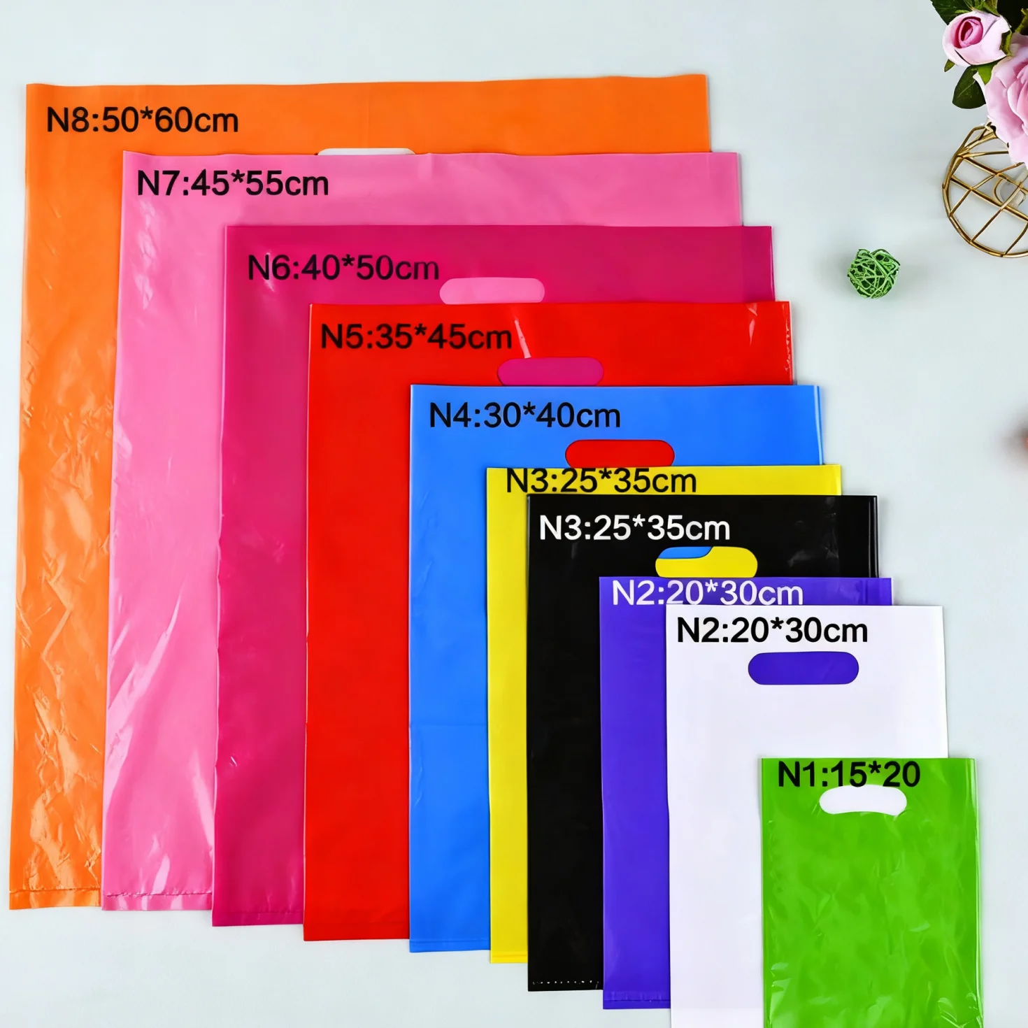 10pcs Colorful Shopping Bag With Handle Gift Bag Portable Plastic Bag for Christmas Wedding Birthday Party Clothes Packaging Bag