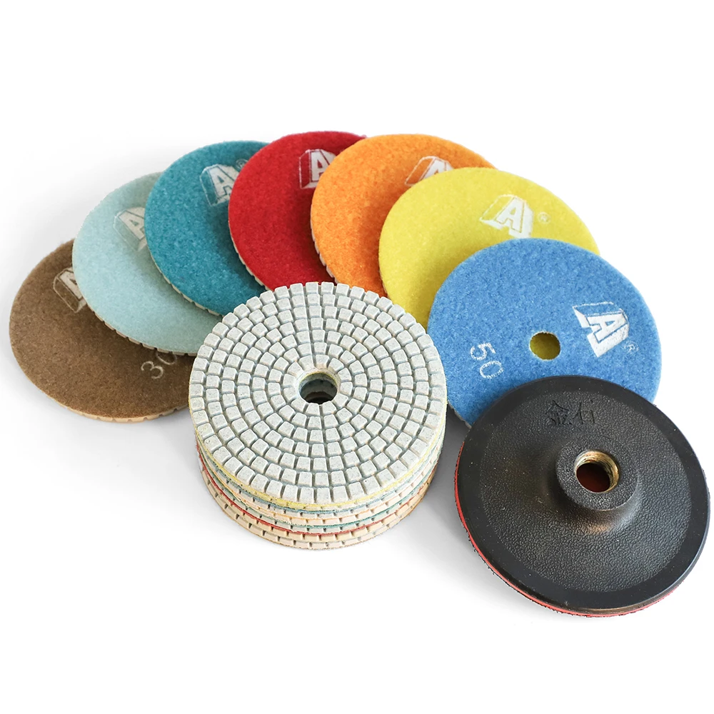 

17 pcs 4 inch 100mm Diamond Wet Polishing Pads Kit for Granite Stone Concrete Marble Polishing Use Grinding Discs Set