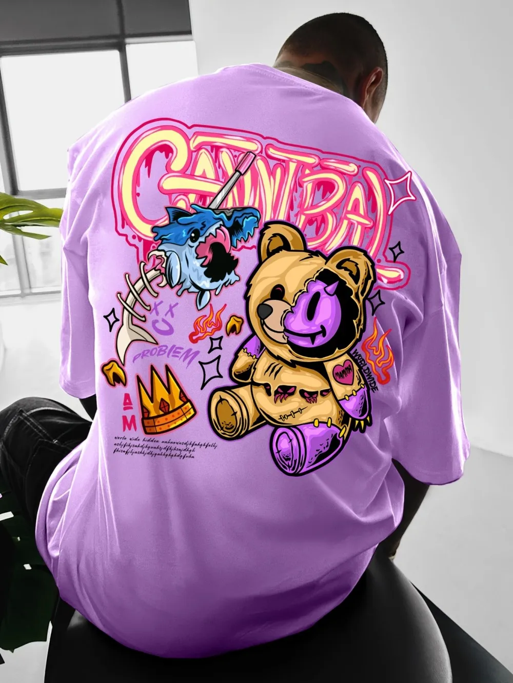 جديد الأمريكية الصيف الكرتون الشيطان الدب طباعة لينة، مريحة، تنفس جولة الرقبة تي شيرت في الهواء الطلق نمط الشارع الأعلى