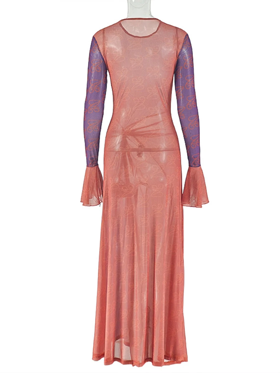 ZIML Sexy Druck Falten Strand Stil Kleider Für Frauen Rundhals Langarm Hohe Taille Sommer Casual Kleid Weibliche Mode Neue