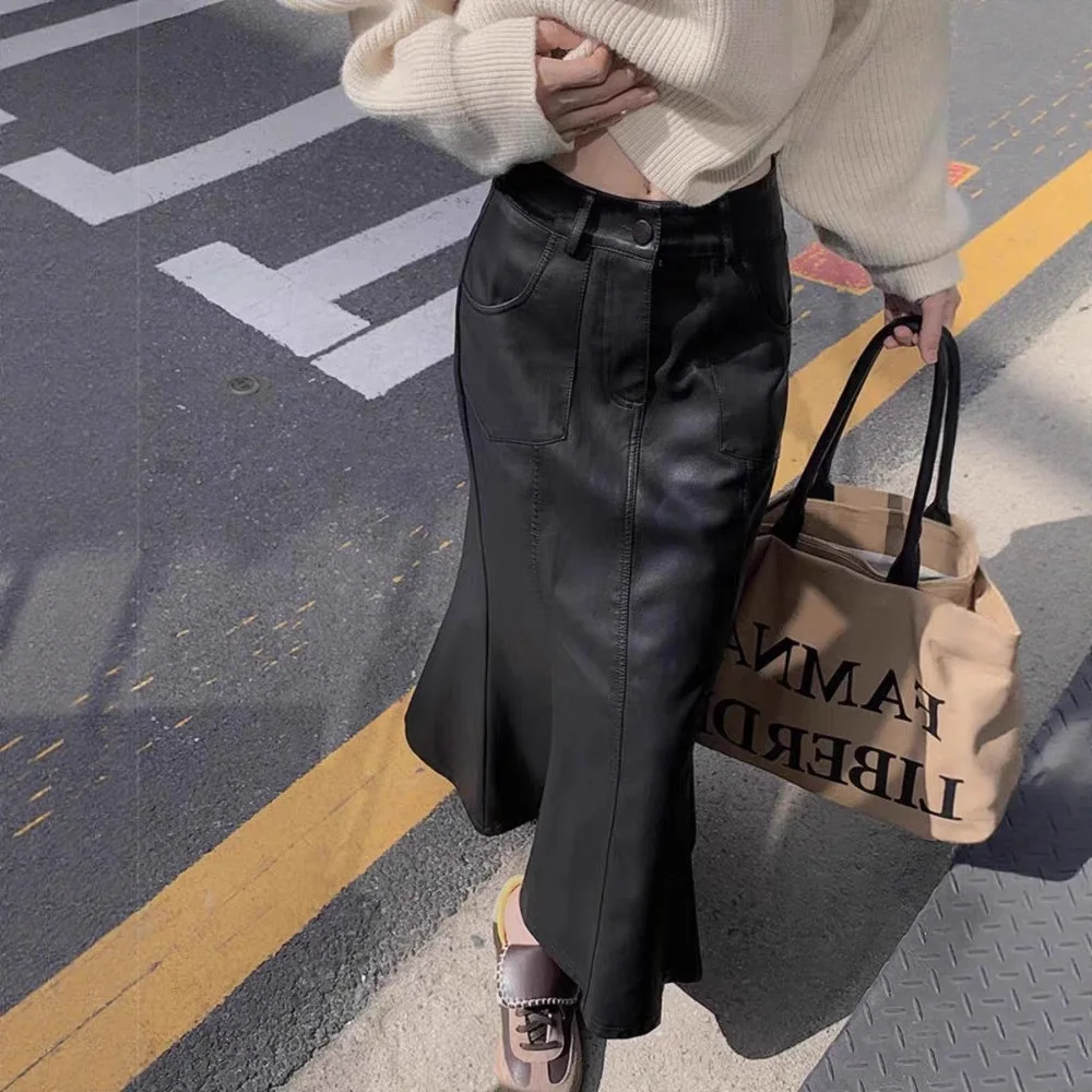 

2025 Vintage Fish Tail Handbag Sexy Figure-hugging Pure Color Evening Dress Skirt Half-length Skirt