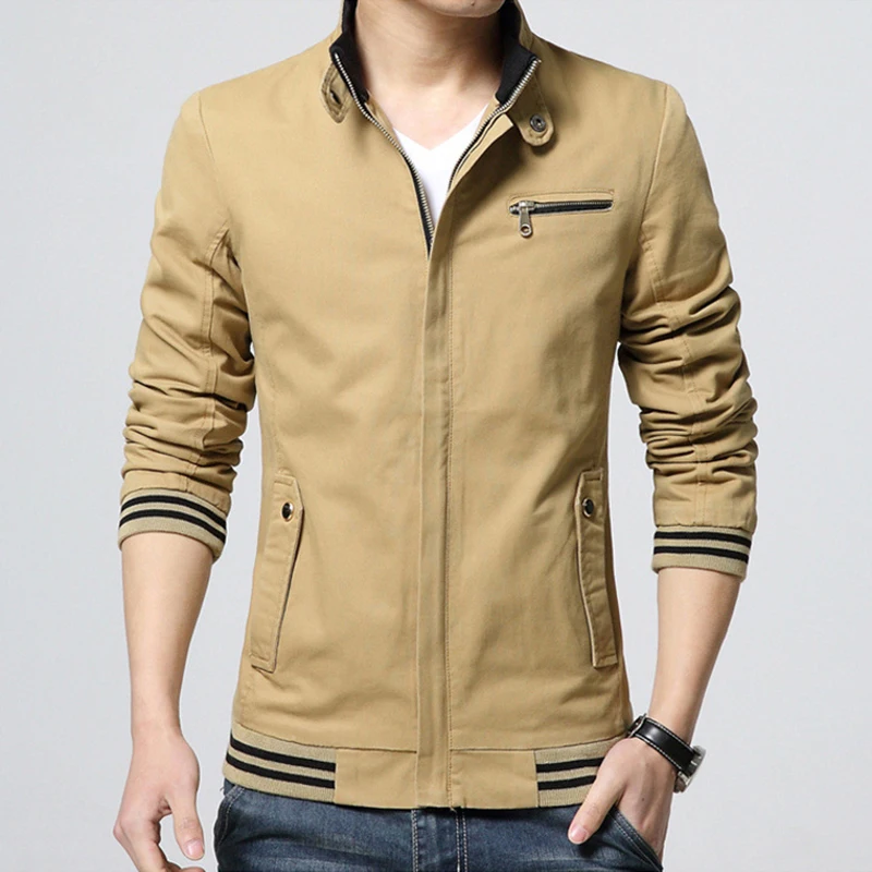 

Мужская куртка на молнии с воротником-стойкой, повседневная универсальная куртка-карго цвета хаки, мужская весенне-осенняя высококачественная корейская бейсбольная куртка, мужские