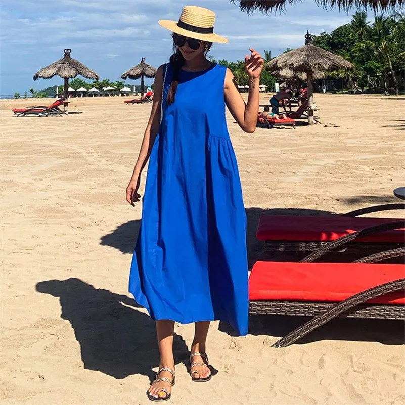 

Льняные хлопковые женские платья, летние однотонные свободные длинные платья, женское пляжное платье без рукавов, платье-майка, элегантные платья для женщин