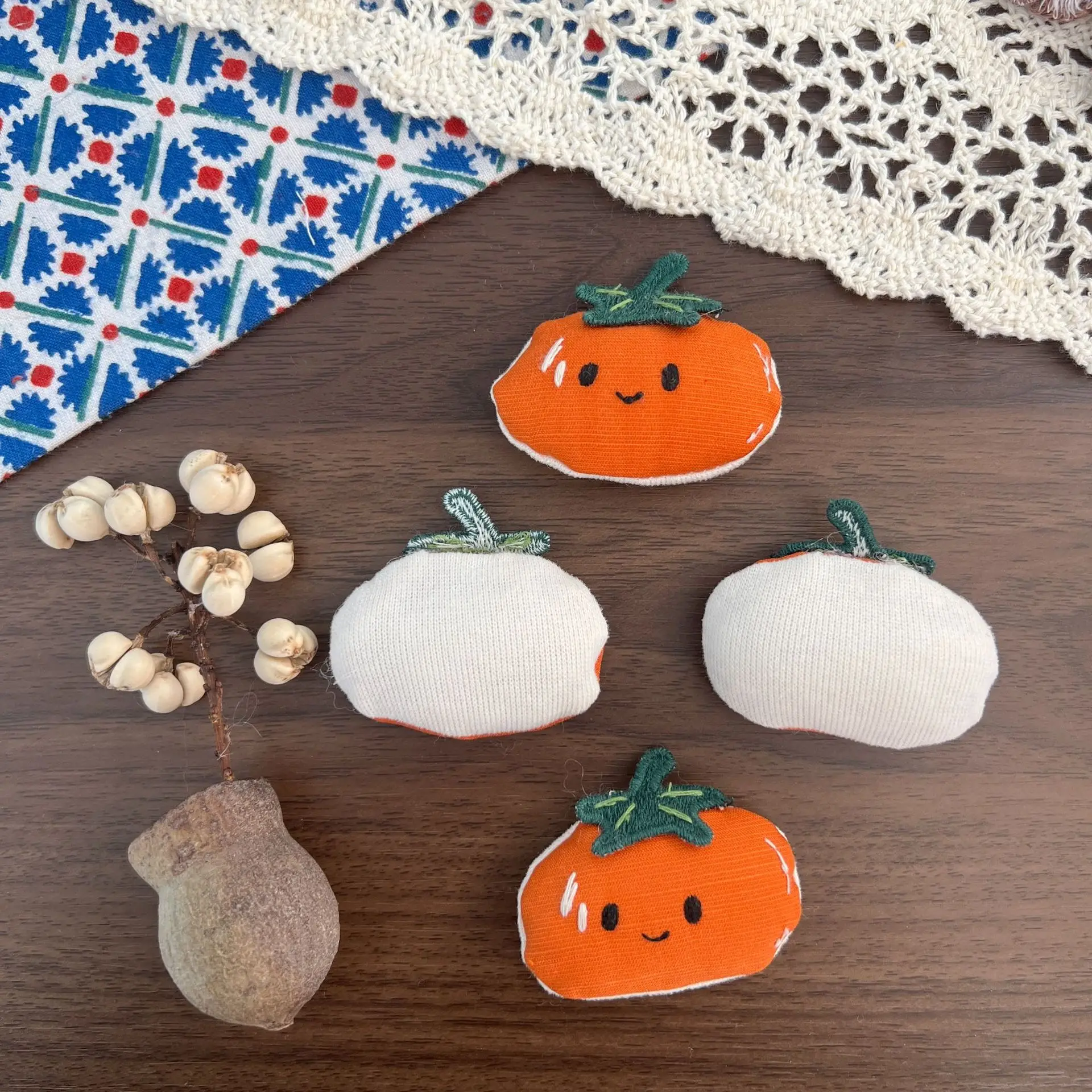 DIY Brooch Pin Cloth Cartoon Persimmon Cotton Filled Cute Charm for Kids Scarf Clothing Bag Decoration Soft Lightweight Orange