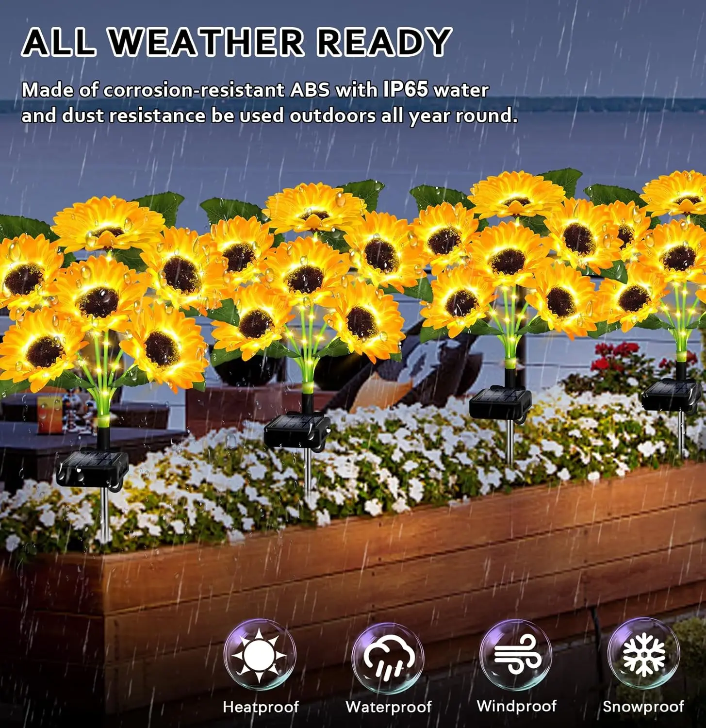 Solar Sunflower Lights with Luminous Pole LED Waterproof Garden Stakes For arden Yard Lawn Night Lights Landscape Decor Lamp