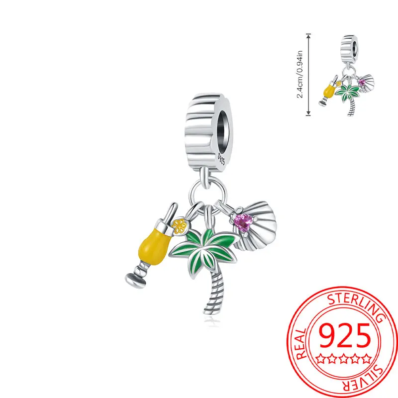 

Beads 925 Sterling Silver Charms Original Coconut Tree Shell Pendant Beads Fit Bracelet Jewelry Diy Women Fine Gift Accessory