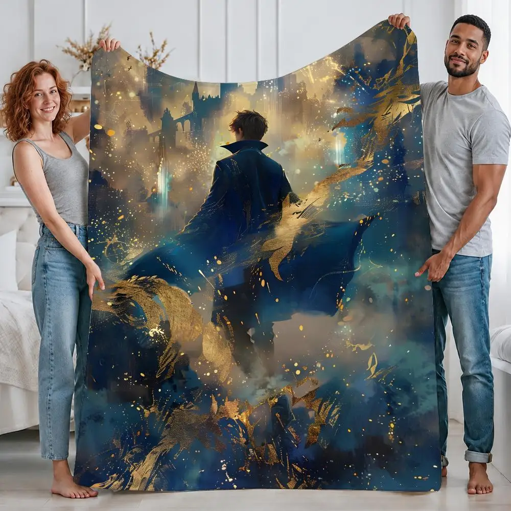 Fantasy Movie Fantastic Beasts Throw Custom Printed Flannel Fleece Blanket for Sofa Bed Office Travel & Camping