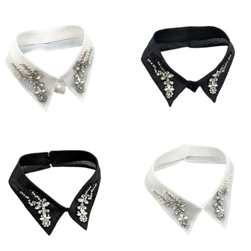Rhinestones Flower Collar Insert Faux Collar for Sweater Top Dress Layering