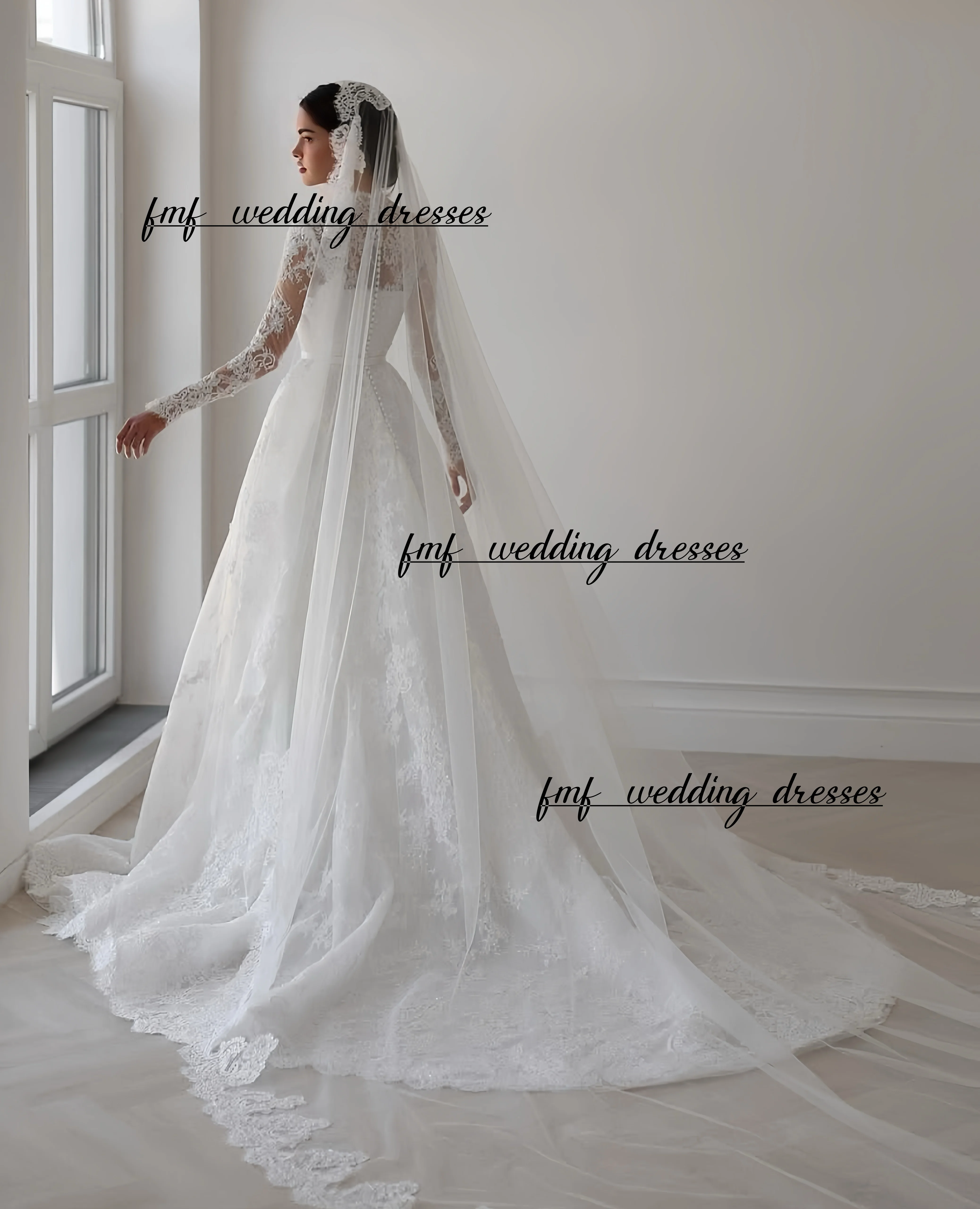 Maßgeschneidertes elegantes, langärmliges Spitzenhochzeitskleid mit U-Boot-Kragen und Vestidos de Novia Amanda Novias Amanda Novias offiziell