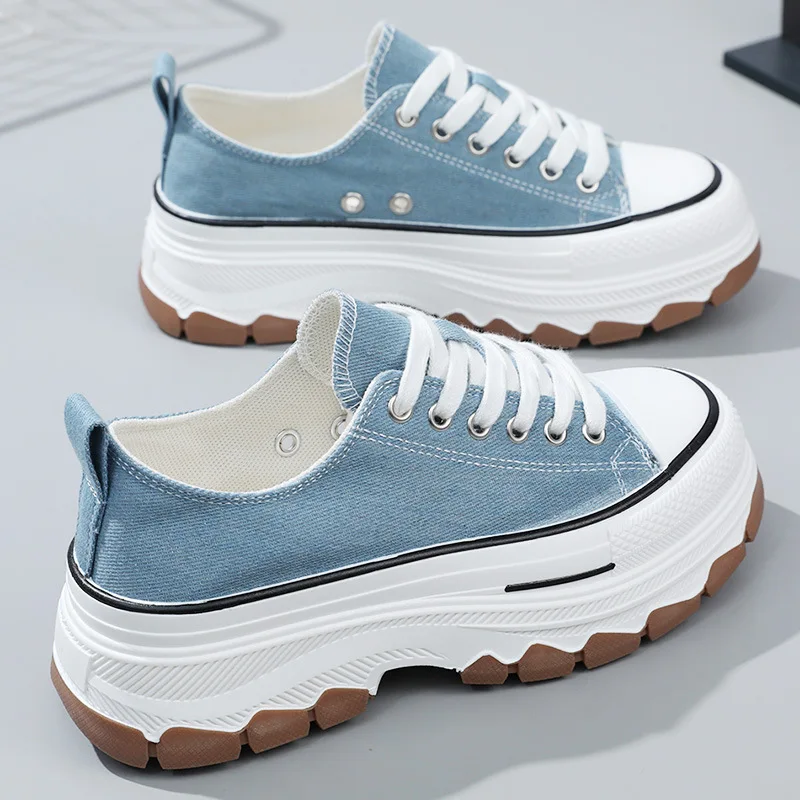 Platform Sneakers Classic Women Canvas Shoes Solid Lace-up Sneakers Outdoor Walking Vulcanized Shoes Tenis Zapatos De Mujer