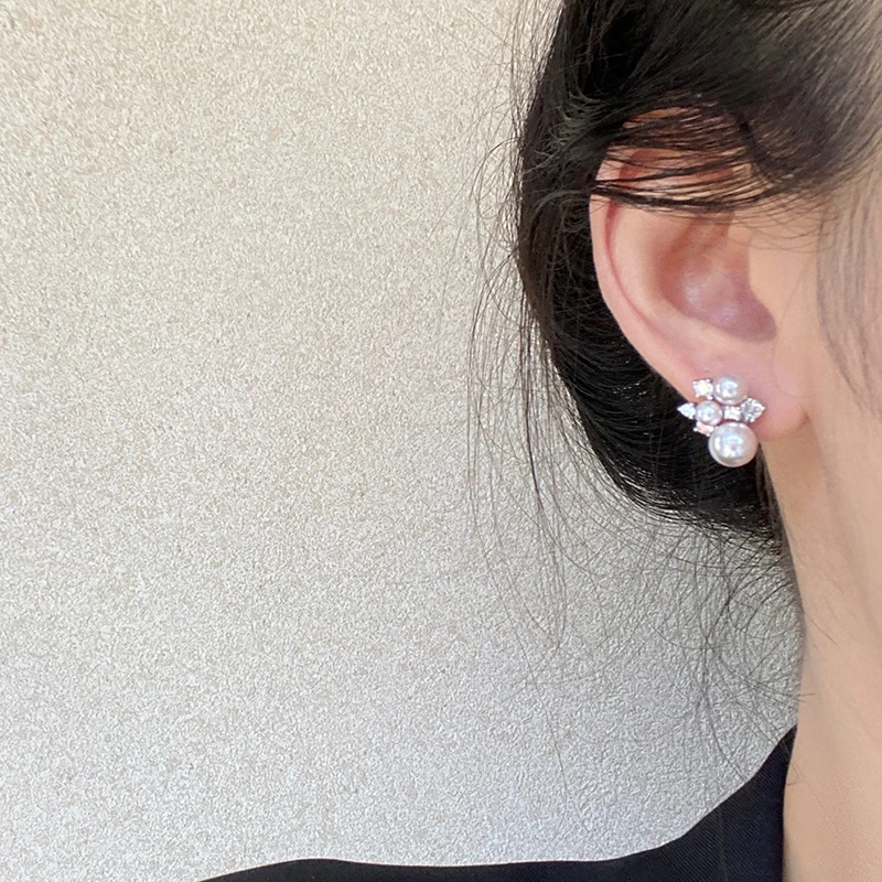 Elegante Rosé-Lila Imitationsperlen Mikro-Pavé Zirkonia Ohrstecker für Damen Mini-Accessoire Junge Luxus-Modeschmuck – Detail 6