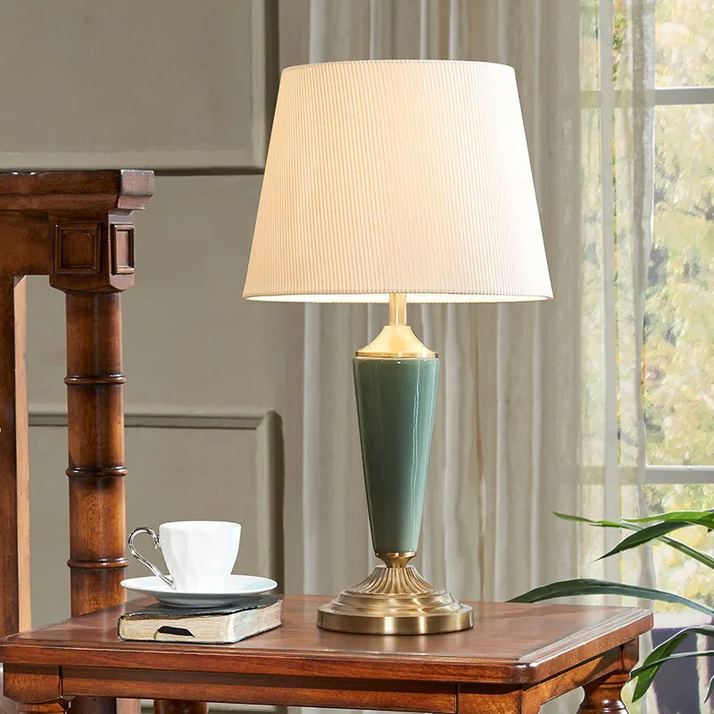 

American simple all-copper ceramic table lamp master bedroom bedside table lamp Nordic creative light luxury high-end warm livin