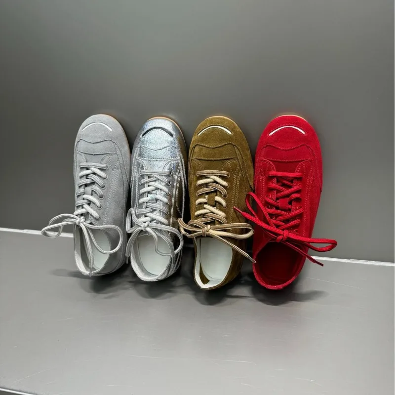 Women's New Leather Lace-up Color-blocking Forrest Gump Sneakers Versatile Platform Height-increasing Casual Shoes