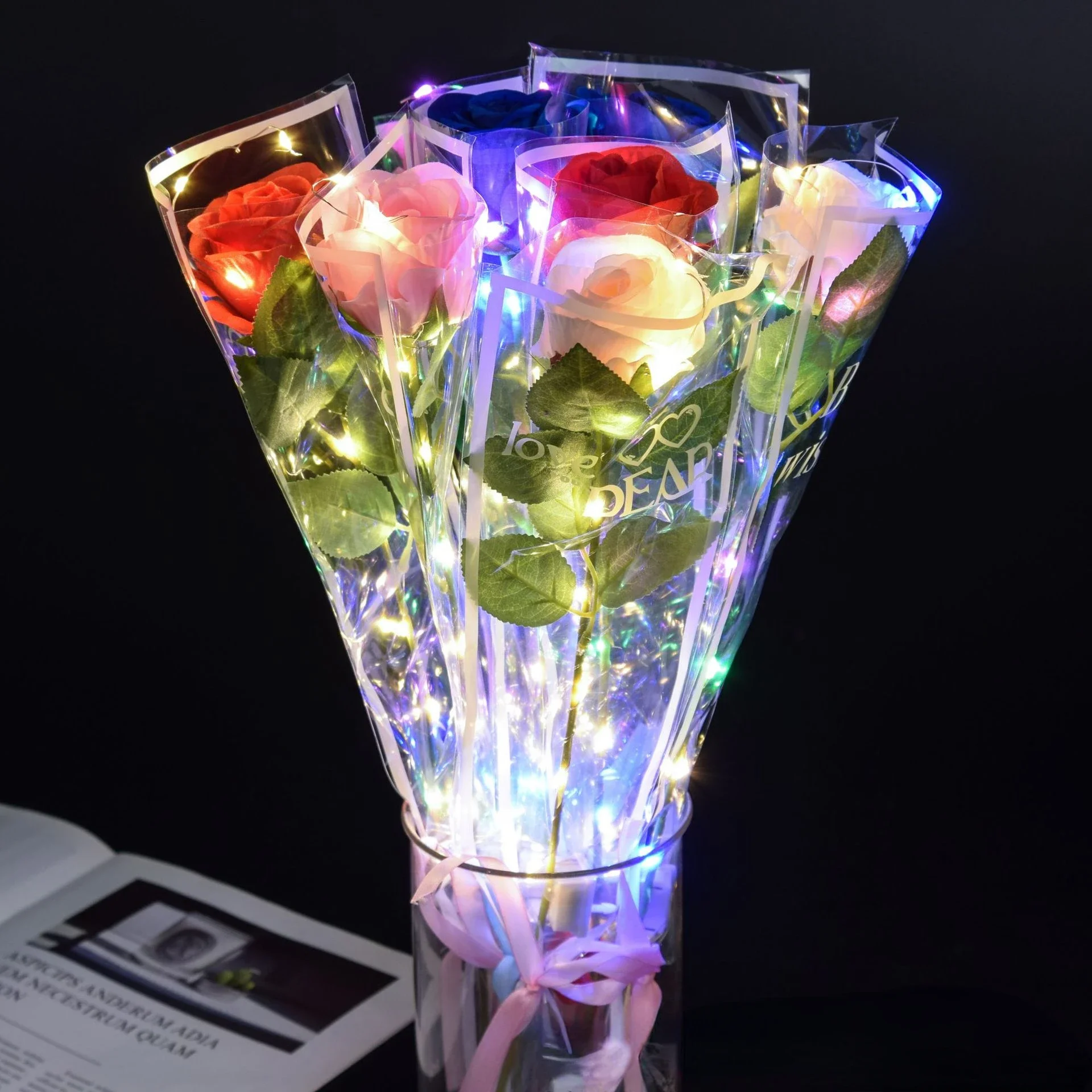 24pcs Simulation LED Light Up Roses Flower Bouquet Gift Propose Props Valentine's Day  Birthday Gift Glow Party Wedding Festival