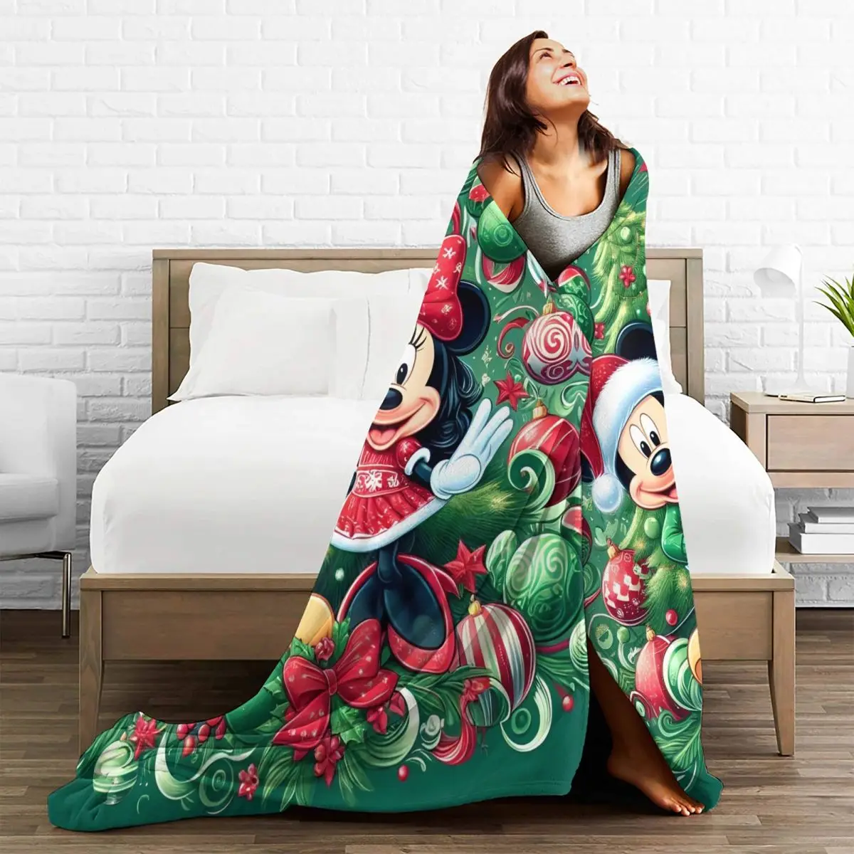 Mickey Mouse Christmas Blanket Warm Soft Fluffy Plush Throw Blanket For Bedroom Airplane Travel Flannel Bedspread Bed Cover