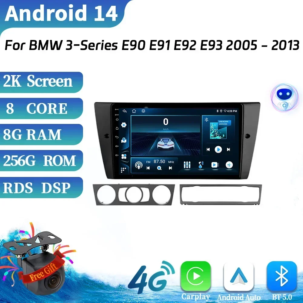 For BMW 3-Series E90 E91 E92 E93 2005-2013 Android 14 Auto Car Radio Wireless Bluetooth Carplay Multimedia Touch Screen Stereo