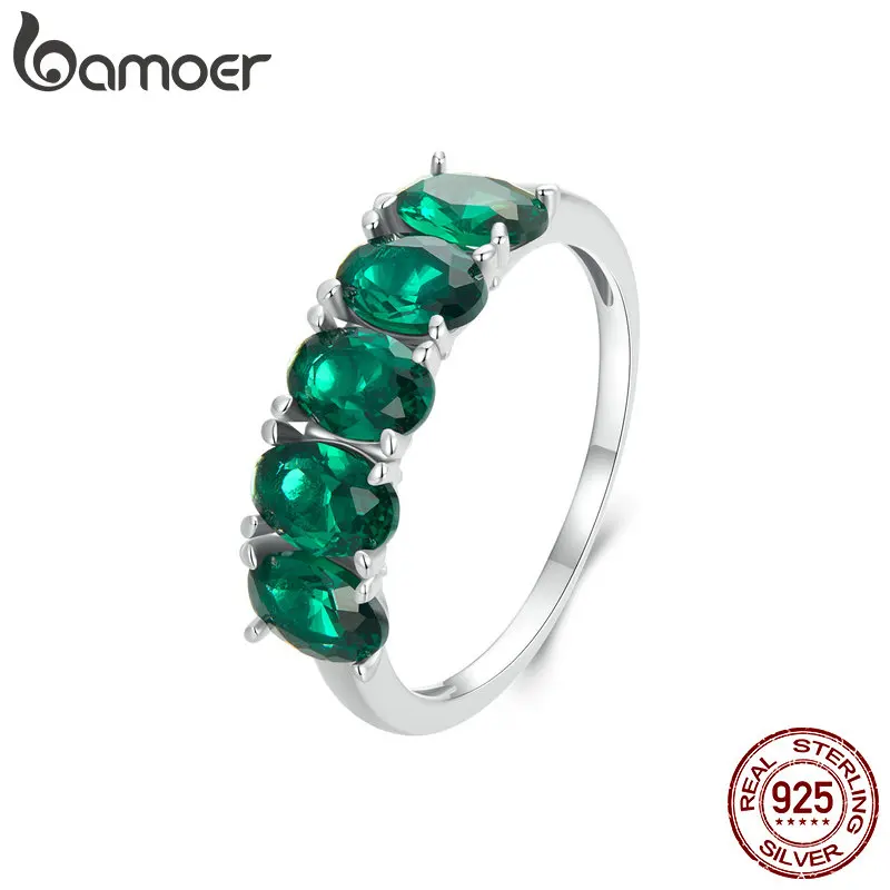 Bamoer 100%925 Sterling Silver Original design Luxurious Green Zircon Rings For Women  Special Fine Jewelry Birthday Gift