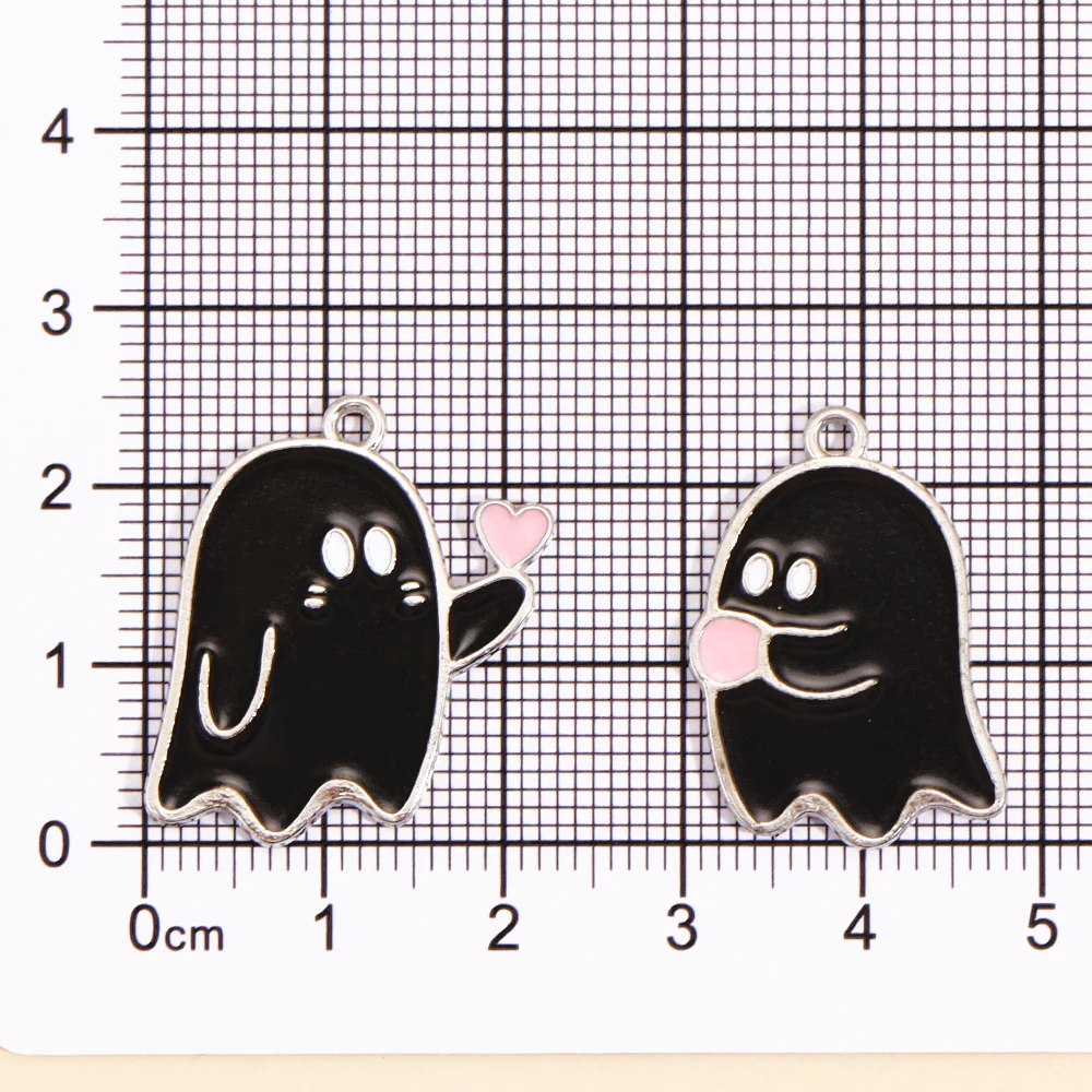 10 Stück süße schwarze und weiße Geister-Anhänger Halloween-Party-Dekorationen für Halskette Ohrringe DIY Schmuckherstellung Legierung Charms – Detail 1