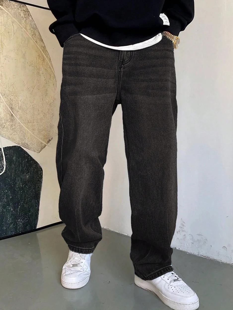 Single Pair Loose Jeans Y2K Street Sport Trendy Casual Comfortable Breathable All-Season Denim Trousers Suitable for City Walking Hanging Parent- Outdoor Activities