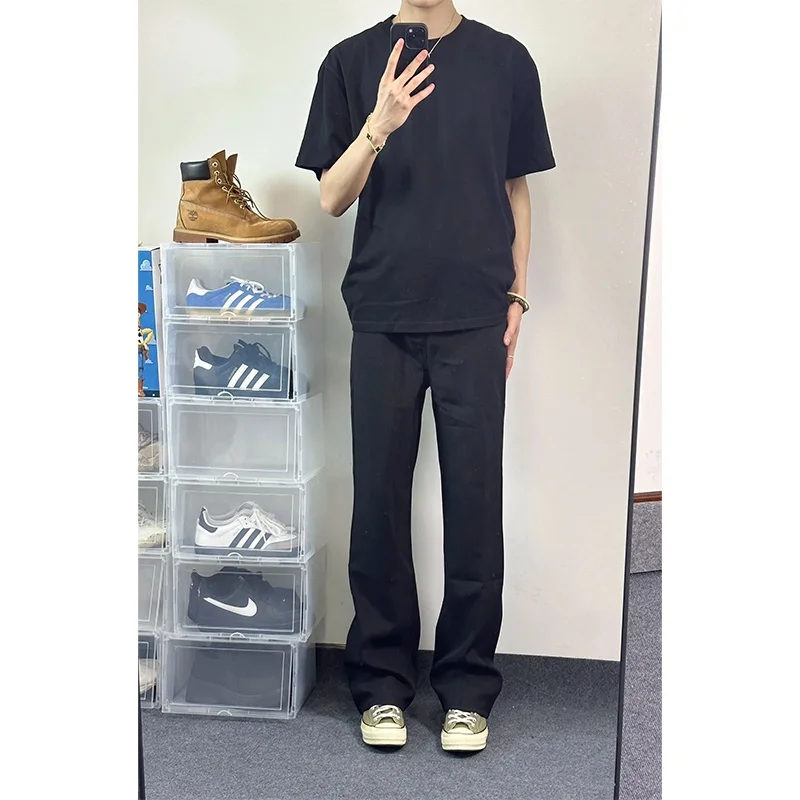 

Cleanfit Casual Black Men's Straight Leg Pants Summer Cool Style Slimming Straight Tube Trousers for Teenagers Polyester Fiber